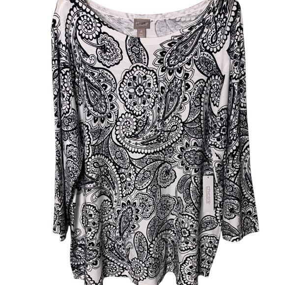 NWT Chico's Sweater Women's Sz 4 (2X) Pullover Monochrome Line Paisley Boat Neck - Picture 2 of 8